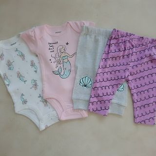 エイチアンドエム(H&M)の【新品未使用】PEKKLE ベビー服 3M マーメイド柄 上下4枚セット(Ｔシャツ)