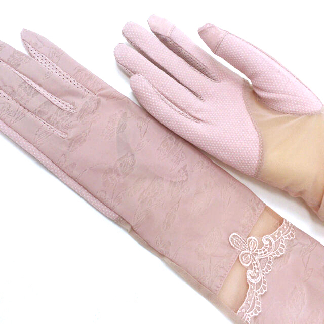 036 送料無料　ロング　滑り止め　レース　花柄　UV対策レディース手袋　ピンク レディースのファッション小物(手袋)の商品写真