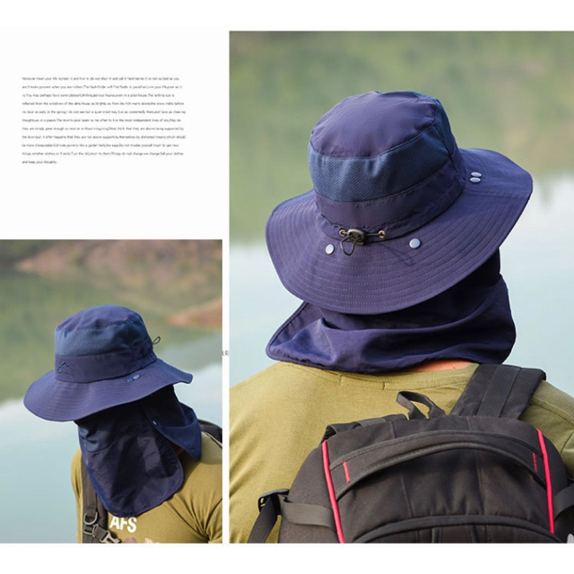 日焼け止め帽子　サファリハット　UVカット　紫外線対策　虫よけ　ネイビー 1点 メンズの帽子(サンバイザー)の商品写真
