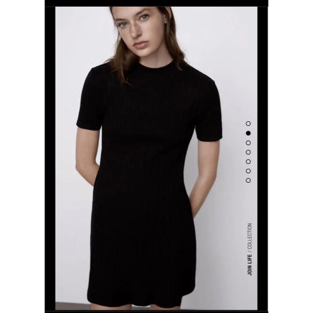 ZARA(ザラ)の<新品未使用><完売品>リブ編みワンピース　ZARA ザラ ワンピース 黒 半袖 レディースのワンピース(ミニワンピース)の商品写真