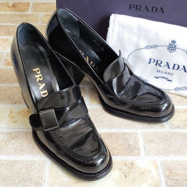 PRADA プラダ ☆ レザー パンプス ブラック チャンキーヒール 35 伊製