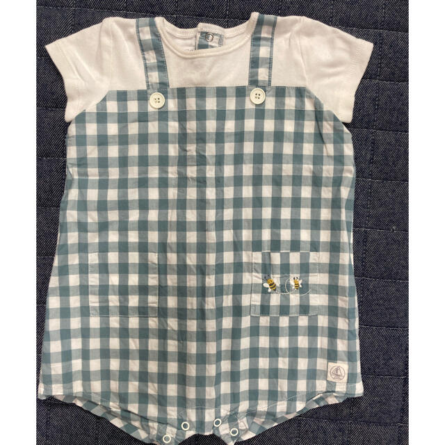 PETIT BATEAU(プチバトー)のプチバトー　チェック柄　半袖ロンパース　12m 74cm キッズ/ベビー/マタニティのベビー服(~85cm)(ロンパース)の商品写真