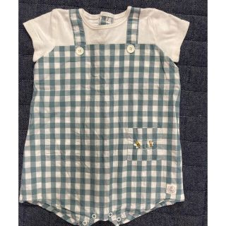 プチバトー(PETIT BATEAU)のプチバトー　チェック柄　半袖ロンパース　12m 74cm(ロンパース)