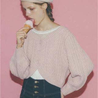 ヘザー(heather)のHeather YUMMY KNIT ボレロカーディガン ストロベリー(カーディガン)