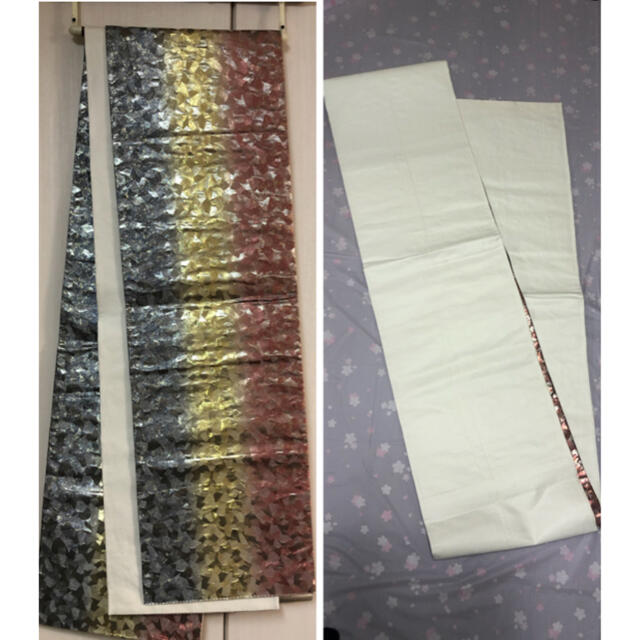 箔三色　　全通柄　　袋帯 レディースの水着/浴衣(帯)の商品写真