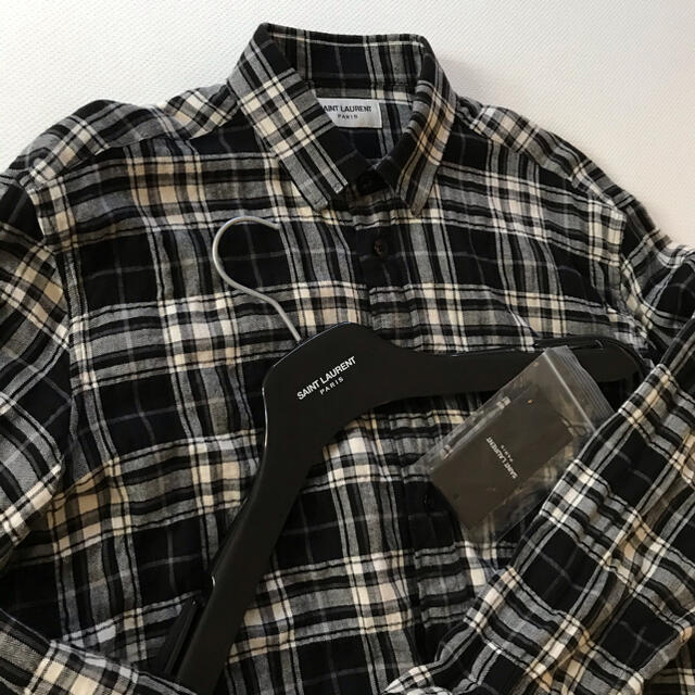 レッド系 確実正規品‼️17ss サンローラン 切りっぱなしチェックシャツ