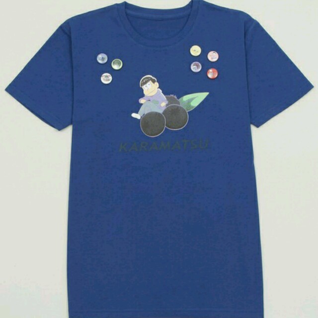 WEGO(ウィゴー)のWEGO おそ松さん Tシャツ ブルー バッジ7種付き カラマツ 新品タグ付き レディースのトップス(Tシャツ(半袖/袖なし))の商品写真