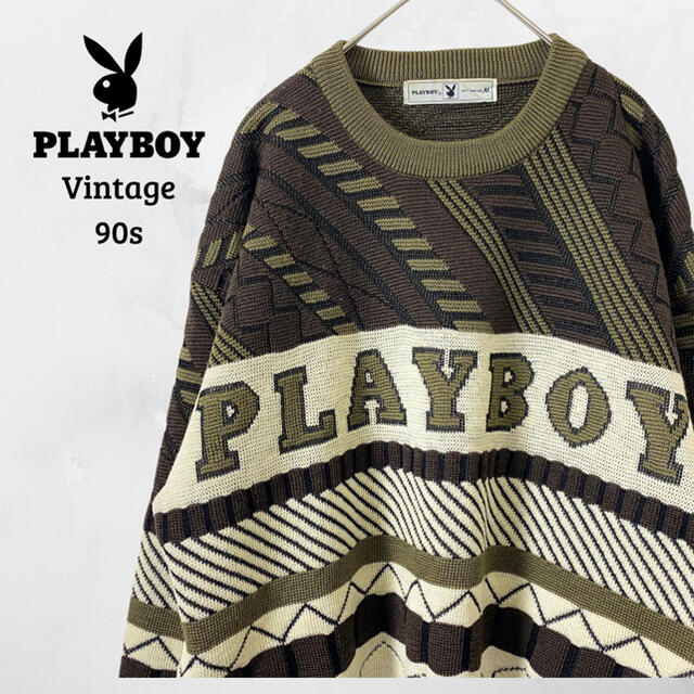 PLAYBOY(プレイボーイ)のレア　90‘s プレイボーイSpell Out 3Dニット セーター古着 メンズのトップス(ニット/セーター)の商品写真