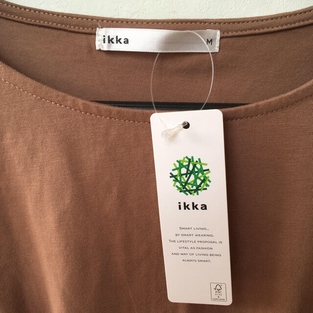 ikka(イッカ)のikka  ウエストリボントップ  7分袖カットソー  キャメル  M レディースのトップス(カットソー(長袖/七分))の商品写真