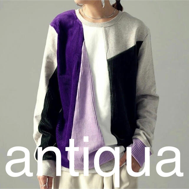 antiqua(アンティカ)の完売品【antiqua】コーデュロイ切り替えトップス(長袖) レディースのトップス(カットソー(長袖/七分))の商品写真