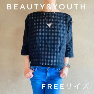 ビューティアンドユースユナイテッドアローズ(BEAUTY&YOUTH UNITED ARROWS)のBEAUTY&YOUTH/シアーチェックドルマン6部袖ブラウス/黒色(シャツ/ブラウス(長袖/七分))