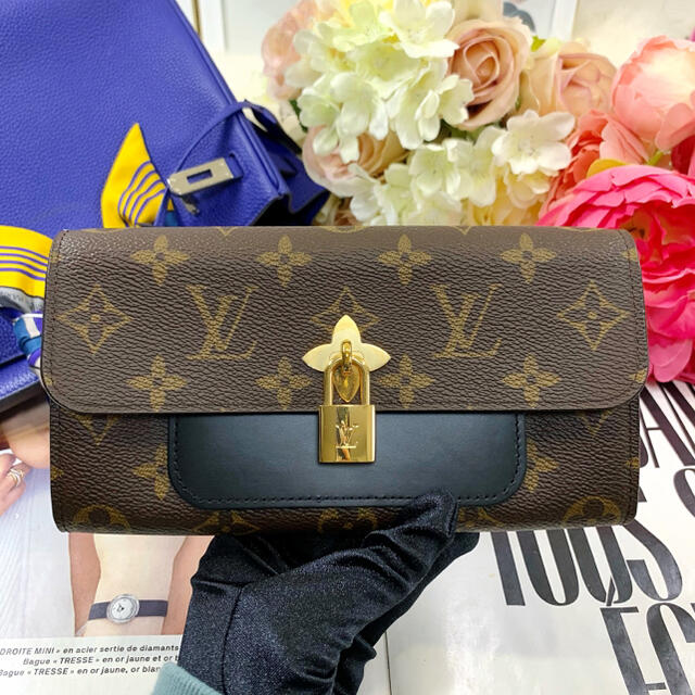 レディースVUITTON ルイヴィトン 長財布 フラワー モノグラム 財布 黒 ブラック