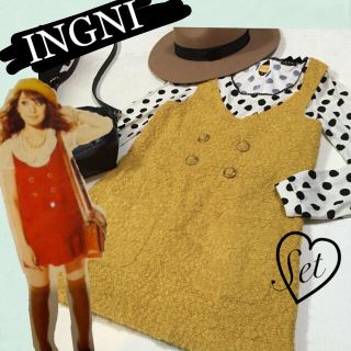 イング(INGNI)のひじり様専用【3点】INGNI ジャンスカ カラシ クロ ドット柄トップス(ミニワンピース)