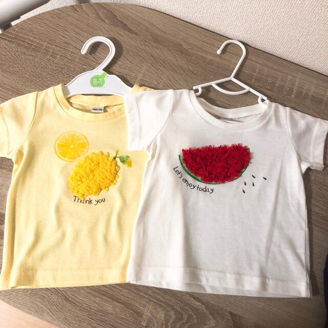 高見え♡立体チュールのフルーツTシャツ キッズ/ベビー/マタニティのベビー服(~85cm)(Ｔシャツ)の商品写真