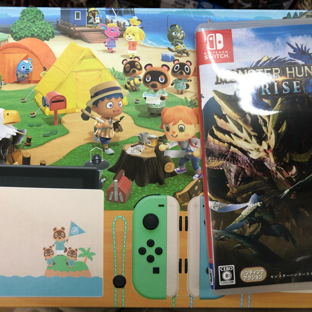 Nintendo Switch(ニンテンドースイッチ)のNintendo Switch どうぶつの森セット　モンハンライズソフト付き エンタメ/ホビーのゲームソフト/ゲーム機本体(家庭用ゲーム機本体)の商品写真