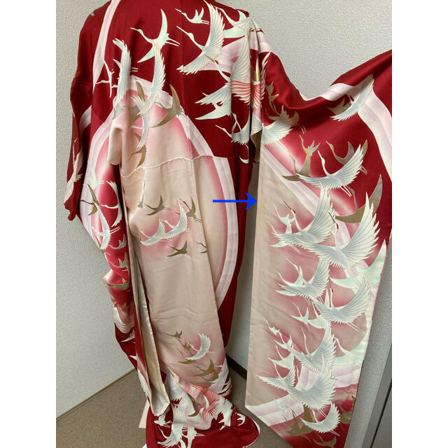 振袖　鶴文様　赤地ピンク レディースの水着/浴衣(振袖)の商品写真