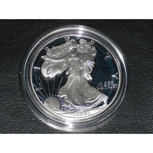 貨幣アメリカ純銀貨❇銀貨????純銀 プルーフイーグル銀貨 2000年Ｓ １ＯＺ・ 栞・