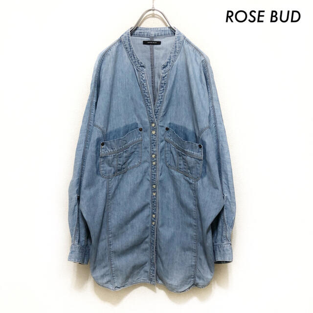 ROSE BUD ローズバッド★長袖デニムシャツ ノーカラー 変形