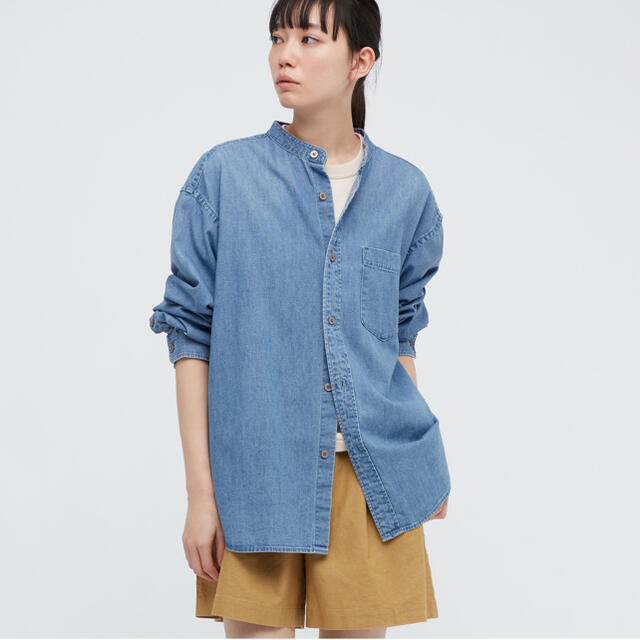 UNIQLO - ユニクロ デニムオーバーサイズスタンドカラーシャツ サイズSの通販 by riekommm's shop｜ユニクロならラクマ