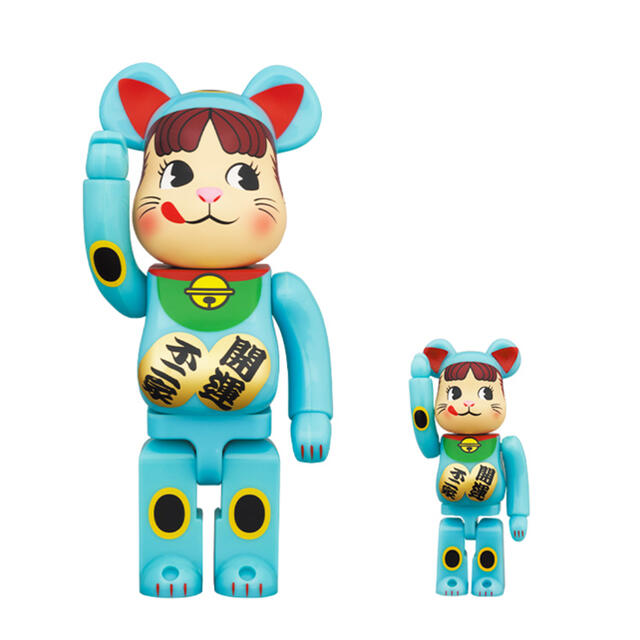 BE@RBRICK 招き猫 ペコちゃん 青蓄光 100％ ＆ 400％フィギュア