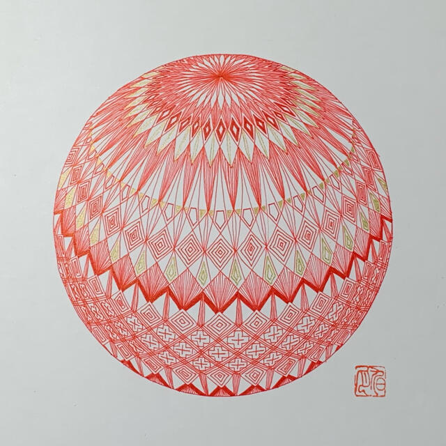 赤絵細描風アート「蒲公英図」イラスト原画