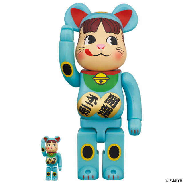 フィギュアBE@RBRICK 招き猫 ペコちゃん 青蓄光 100％ ＆ 400％