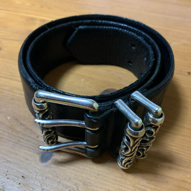 好きに Chrome Hearts レザーベルト ピン ローラー ダブル 34インチ