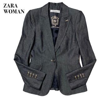 ザラ(ZARA)のザラウーマン デニムライク テーラードジャケット USA Sサイズ リネン混(Gジャン/デニムジャケット)