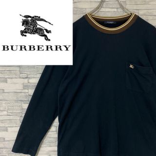 バーバリー(BURBERRY)の【人気】バーバリー　長袖Tシャツ　ポケ付き　ワンポイント刺繍ロゴ　ブラック　M(Tシャツ/カットソー(七分/長袖))