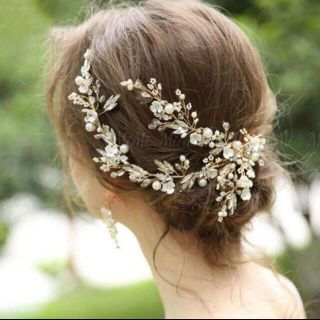  さと様　ウェディング ヘッドドレス・ピアス　ゴールド ヘアアクセサリー 髪飾り(ヘッドドレス/ドレス)