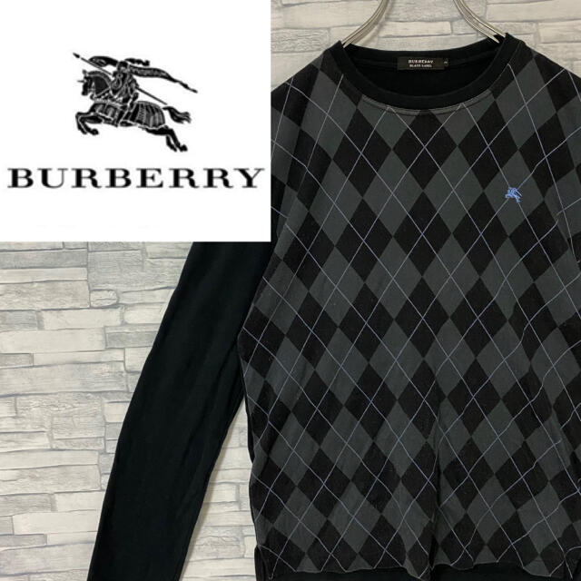 BURBERRY BLACK LABEL(バーバリーブラックレーベル)の【人気】バーバリーブラックレーベル　ワンポイント刺繍ロゴ　チェック　ブラック　M メンズのトップス(Tシャツ/カットソー(七分/長袖))の商品写真