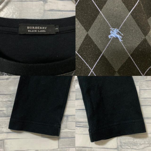 BURBERRY BLACK LABEL(バーバリーブラックレーベル)の【人気】バーバリーブラックレーベル　ワンポイント刺繍ロゴ　チェック　ブラック　M メンズのトップス(Tシャツ/カットソー(七分/長袖))の商品写真