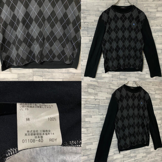 BURBERRY BLACK LABEL(バーバリーブラックレーベル)の【人気】バーバリーブラックレーベル　ワンポイント刺繍ロゴ　チェック　ブラック　M メンズのトップス(Tシャツ/カットソー(七分/長袖))の商品写真