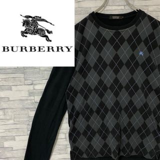 バーバリーブラックレーベル(BURBERRY BLACK LABEL)の【人気】バーバリーブラックレーベル　ワンポイント刺繍ロゴ　チェック　ブラック　M(Tシャツ/カットソー(七分/長袖))