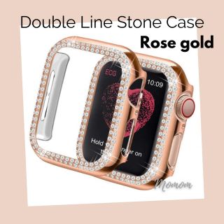 Apple Watch ダブルラインストーンケース ローズゴールド 44mm(モバイルケース/カバー)