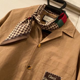 グッチ(Gucci)のGUCCI スカーフ ネックボウ ミッツァスカーフ 千鳥柄 ブラウン(バンダナ/スカーフ)