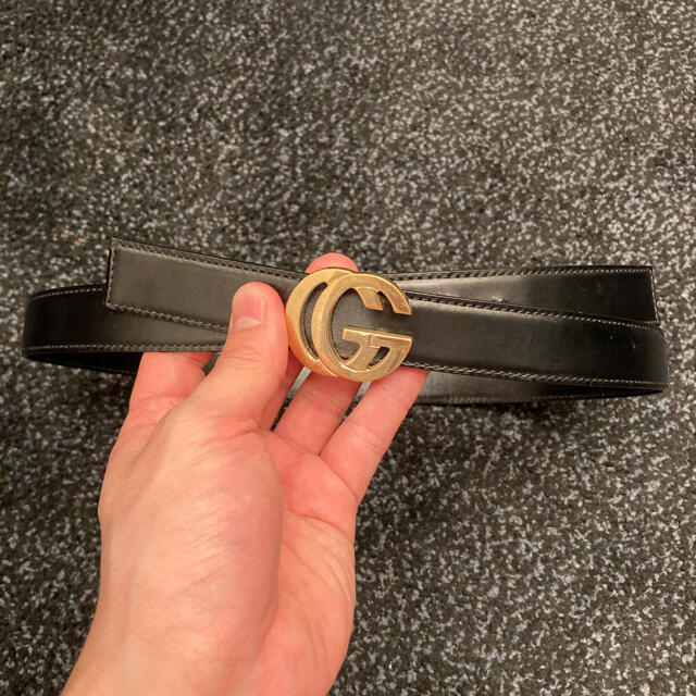GUCCI GGモーメント ロゴベルト 黒 ゴールド 金 レザーベルト-