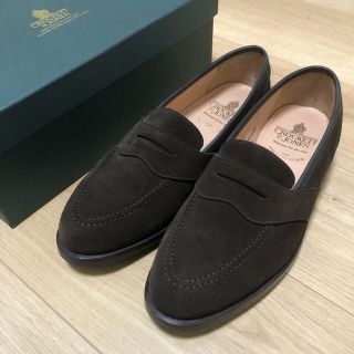 クロケットアンドジョーンズ(Crockett&Jones)の極美品 CROCKETT&JOENS スエード  ローファー ダークブラウン 8(ドレス/ビジネス)