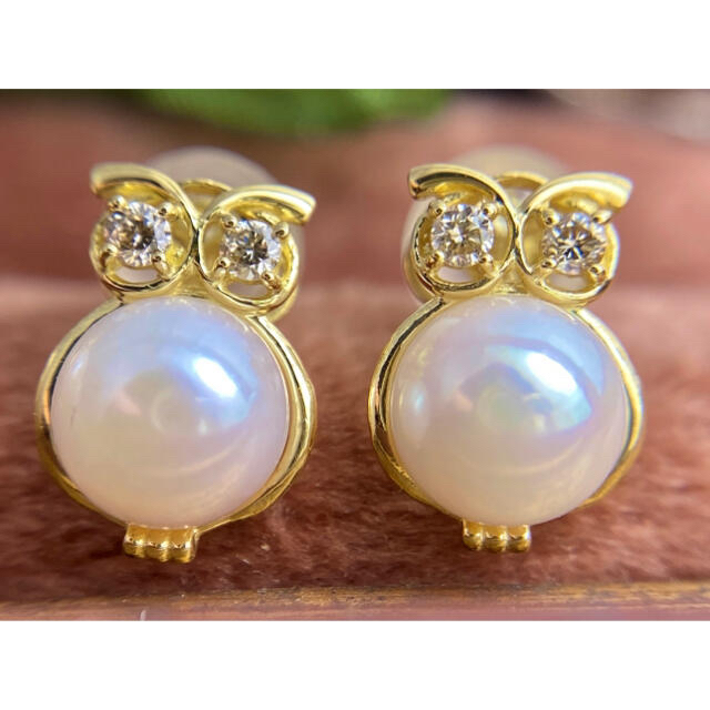 ご専用です✨Owlくん✨動物モチーフ✨あこや真珠ダイヤモンド幸福のふくろうピアス レディースのアクセサリー(ピアス)の商品写真