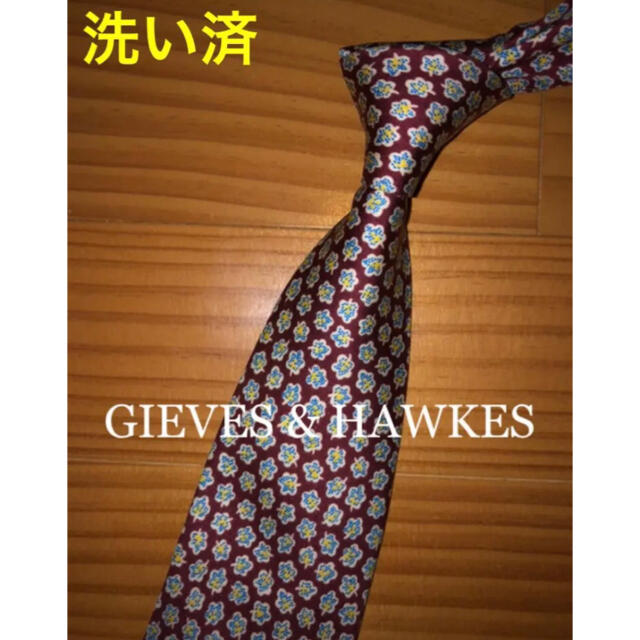 GIEVES & HAWKES(ギーブスアンドホークス)の値下げ　美品　ギーブス&ホークス　ワイン総柄　プリントタイ メンズのファッション小物(ネクタイ)の商品写真