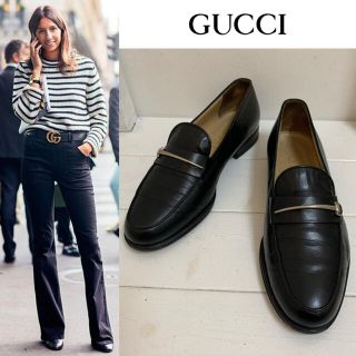 グッチ(Gucci)のGUCCI VINTAGE ITALY製 レザーローファー ブラック 35 C(ローファー/革靴)