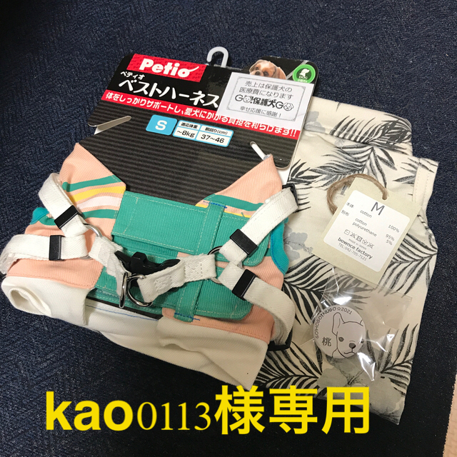 【保護犬GO】kao0113様専用　アロハ風シャツとハーネスと缶バッジ その他のペット用品(犬)の商品写真