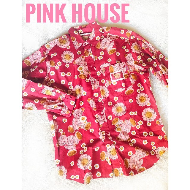 PINK HOUSE(ピンクハウス)の【レア】ピンクハウス  美品 くまテディベア マーガレット シャツ レディースのトップス(シャツ/ブラウス(長袖/七分))の商品写真