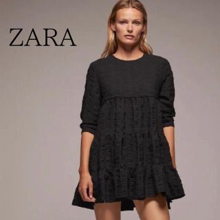 ザラ(ZARA)のZARA テクスチャー入り生地ワンピース　ティアードワンピース　XS(ミニワンピース)