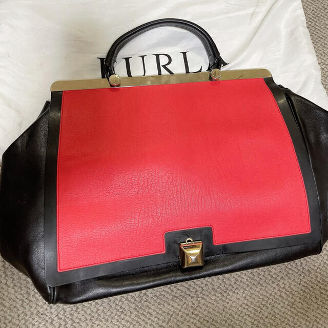 FURLA 正規品 オレンジ ✖️ ブラック バイカラー ハンドバッグ