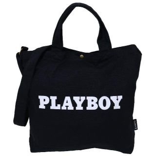 プレイボーイ(PLAYBOY)のPLAYBOY プレイボーイ トートバッグ 2WAY 帆布 ロゴ★ブラック新品(トートバッグ)