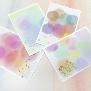【お花とパステルカラー】4枚　淡いカラー　かわいい　ポストカード　ハガキ　紙もの(写真/ポストカード)