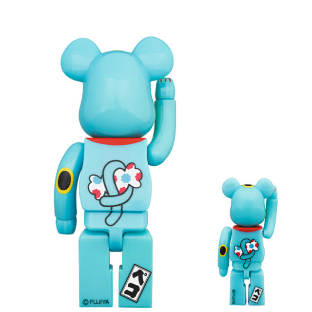 BE@RBRICK 招き猫 ペコちゃん 青蓄光 100％ ＆ 400％ エンタメ/ホビーのおもちゃ/ぬいぐるみ(キャラクターグッズ)の商品写真