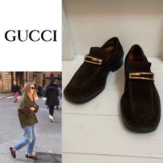 グッチ(Gucci)のGUCCI VINTAGE ITALY製 スエードレザーローファー D.ブラウン(ローファー/革靴)