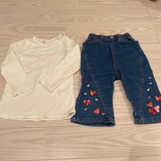 エイチアンドエム(H&M)の90〜95サイズ⭐︎白Tシャツ＆デニムセット(Tシャツ/カットソー)